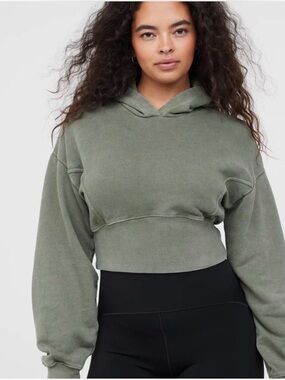 Offline by Aerie Cropped Olive Green Hoodie for Women - Hooded Pullover
